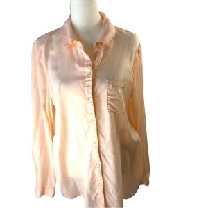 aerie Full Front Button Up Soft Lyocell Blouse Women L Light Peach Classic